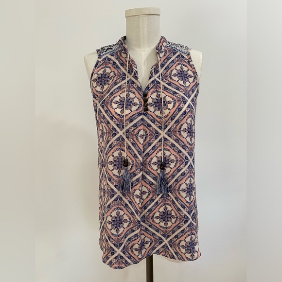 2 for $20 ⚜️Rewind Sleeveless Fractal Tunic Top with Beaded Tassels Size Medium - Picture 1 of 3